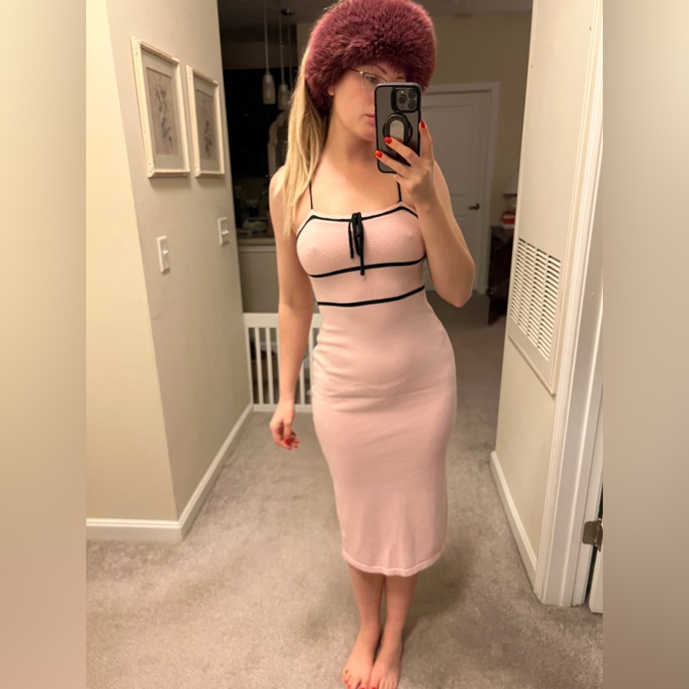 Pink Bodycon Dress with Black Accents